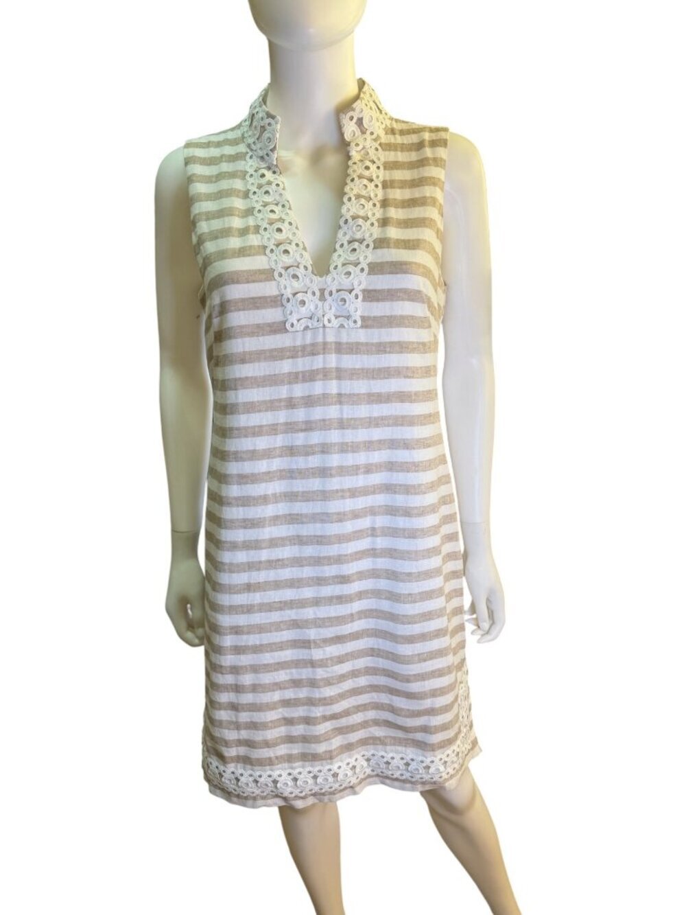 Eliza J Womens Linen Blend  Sleeveless Shift Dress With Eyelet Trim Size 8 EUC